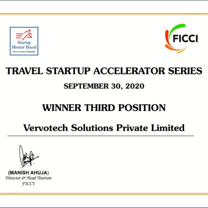 Vervotech Selected as India’s 3rd Best Travel Startup by FICCI for 2020