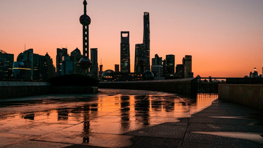 Shanghai skyline at sunset