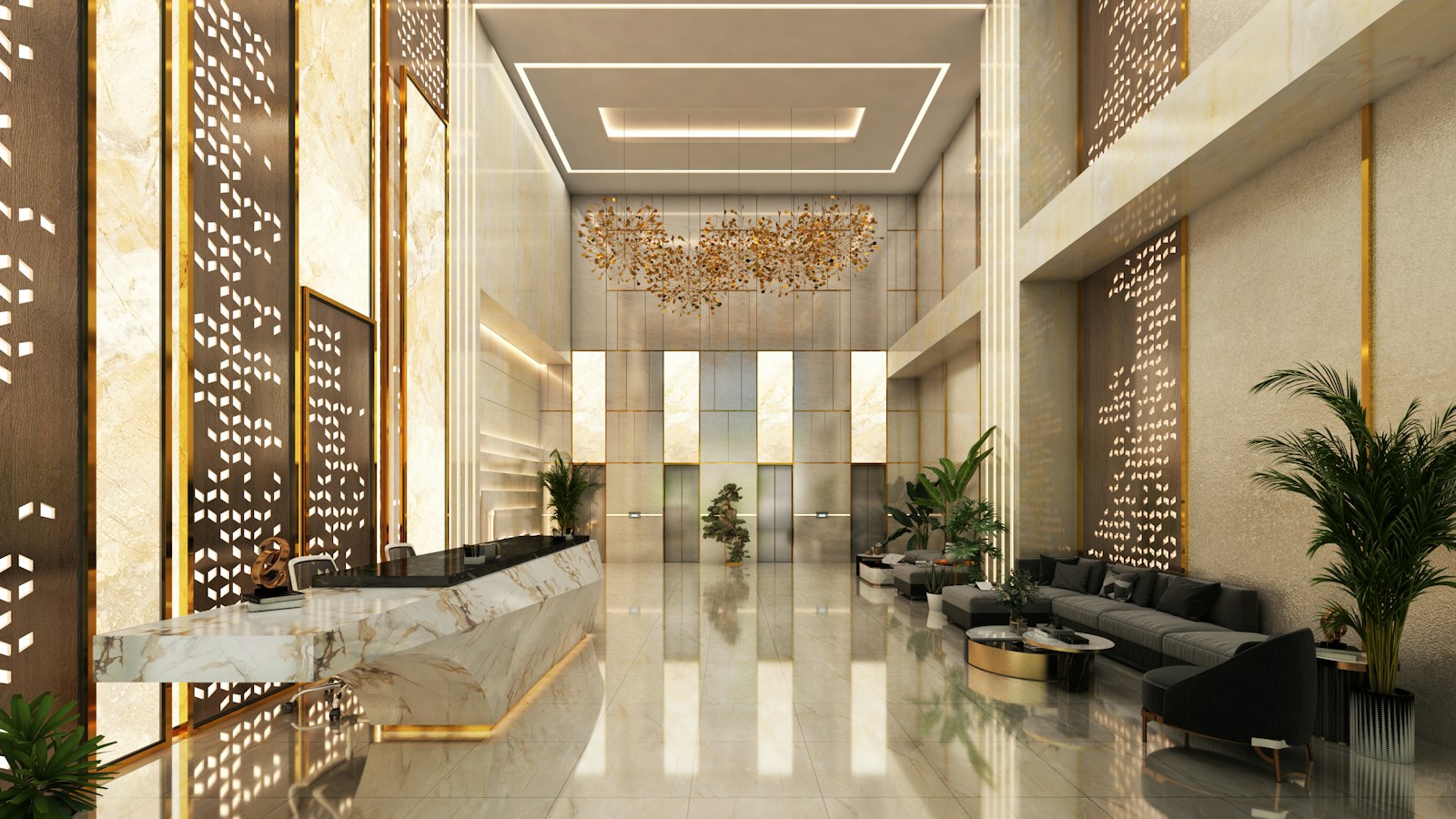 Bright modern hotel lobby