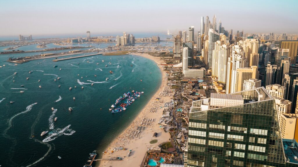 Aerial view of the Dubai coastline